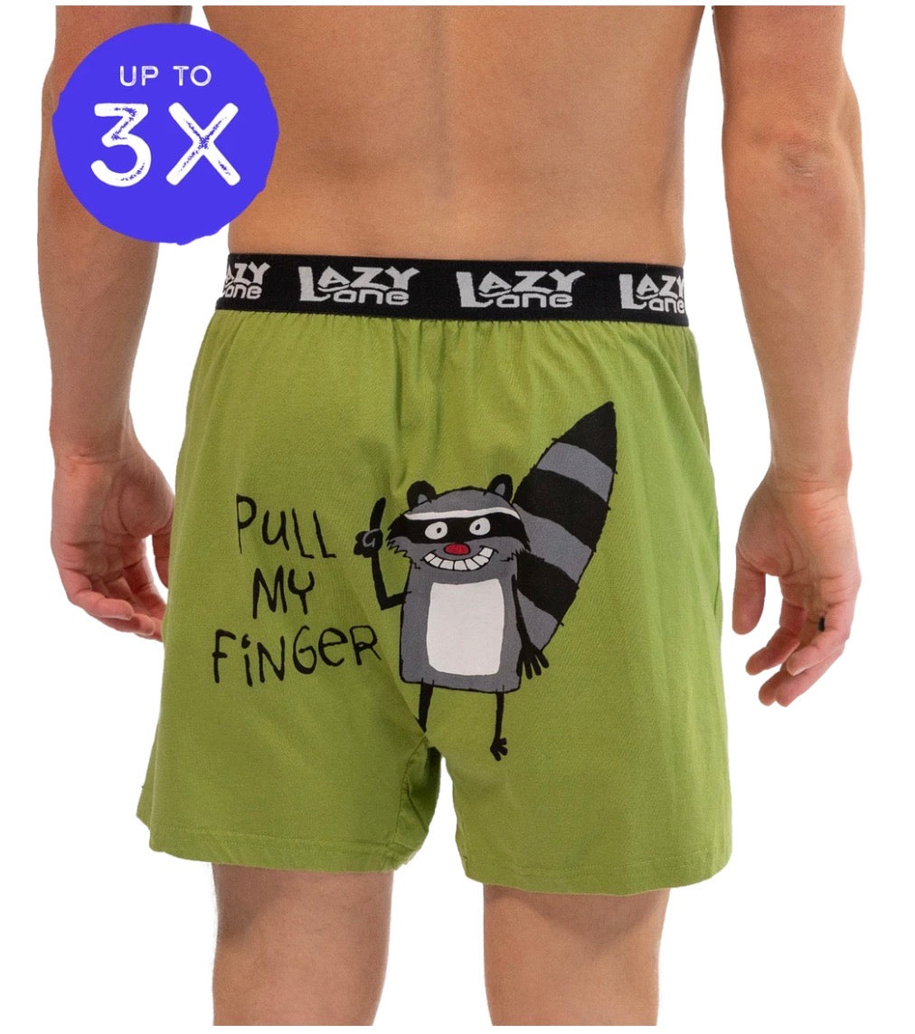 Pull My Finger Men's Funny Raccoon Boxer