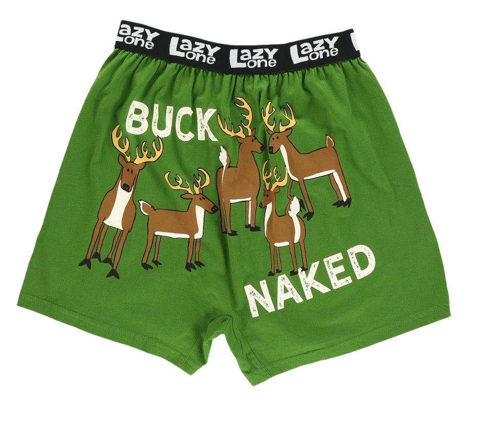 Buck Naked Green Men's Deer Funny Boxer