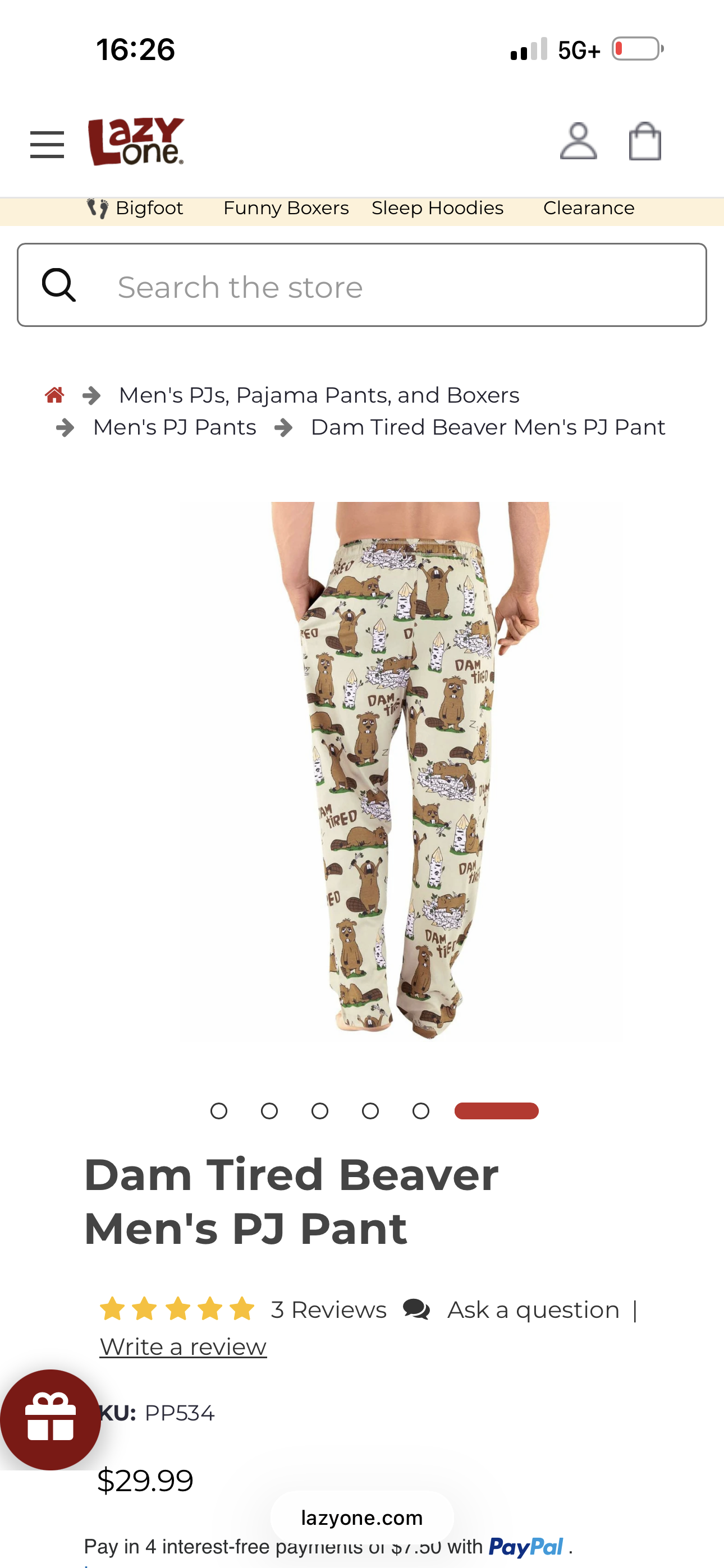 Dam Tired Beaver Men's PJ Pant