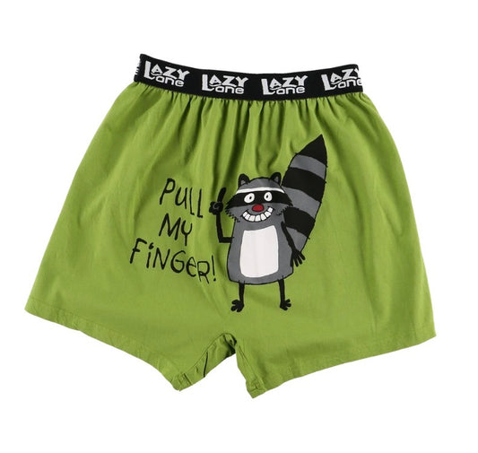 Pull My Finger Men's Funny Raccoon Boxer