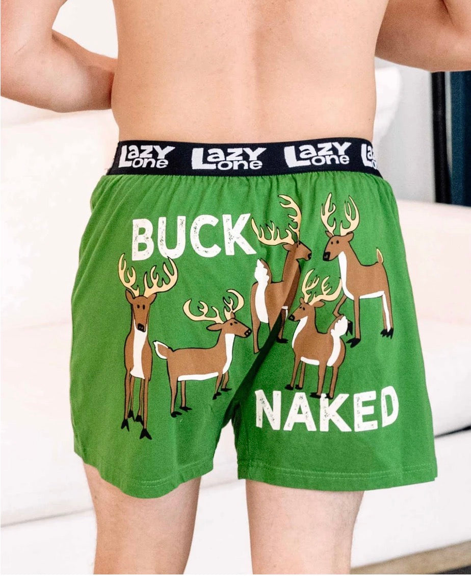 Buck Naked Green Men's Deer Funny Boxer